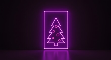 Neon christmas tree icon in a dark setting with glowing effects