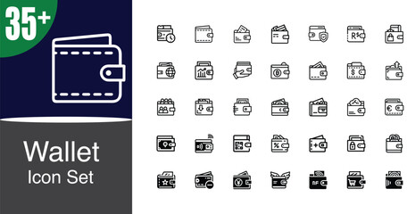 Comprehensive wallet icon set for finance and payment applications and websites