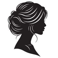 Elegant Woman Silhouette Profile with Wavy Updo and Facial Contour Vector