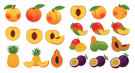 Fruits delicious tropical fruits vector illustration featuring pineapple mango peach papaya and passion fruit design element vector