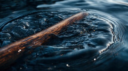 Dark wood stick in dark water ripples