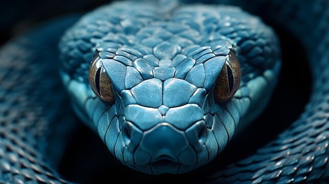 Extreme close-up of a blue viper snake's textured head and scales blue snake reptile photo