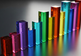 Colorful Glass Cube Bar Chart in Perspective 