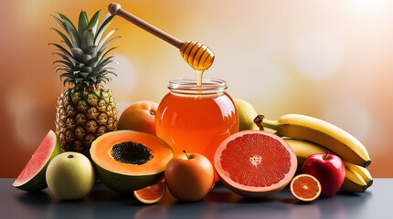 Fresh, vibrant fruit with honey, a natural and healthy combination. 4