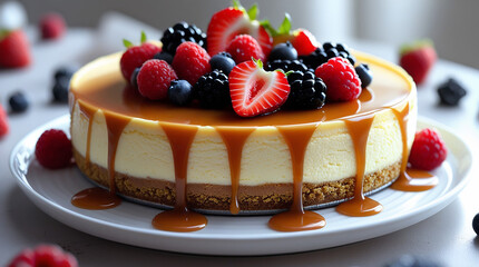 Cheesecake with Caramel Drizzle and Mixed Berries 2