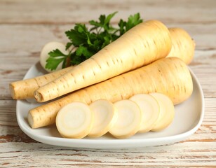 Fresh parsnips on a plate
