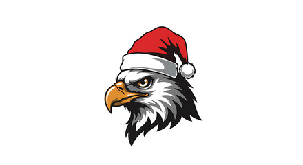 Majestic eagle wearing a santa hat ready for christmas celebrations and winter holidays
