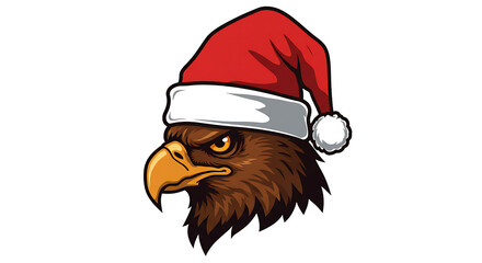 Majestic eagle wearing a festive red santa hat with white trim on a black background