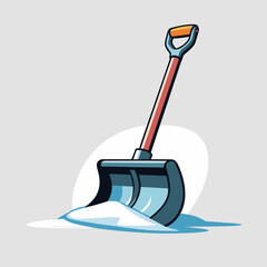 Snow shovel with snow on grey background  