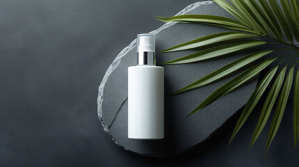 White Bottle on a Rock with a Green Leaf 1