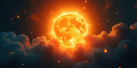 Majestic Celestial Orb An Artistic Rendition of the Sun in the Heavens, Shining Brightly