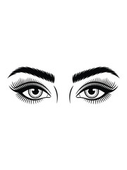 Stylized black and white drawing of beautiful expressive eyes