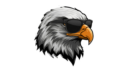 Cool bald eagle wearing sunglasses with a fierce expression on a black background