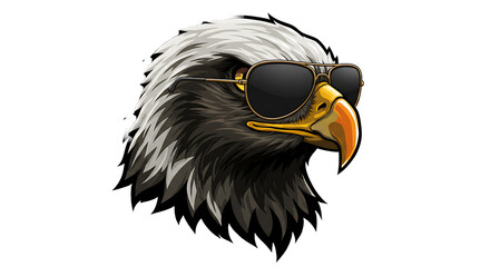 Cool bald eagle wearing sunglasses with a serious expression against a black background