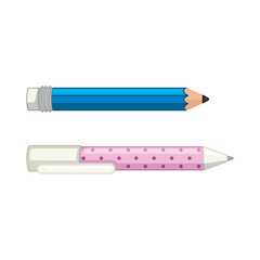 Isolated vector icon set of a blue pencil and pink pen for school, office, and creative ideas