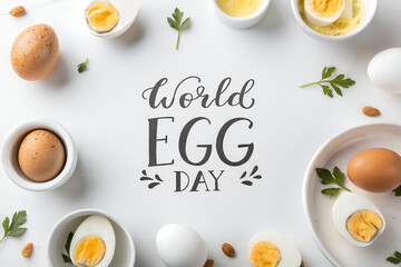 World Egg Day Poster with Fresh Eggs on White Background