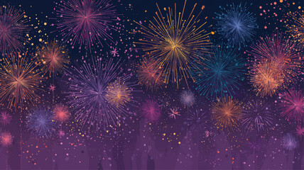 Fototapeta premium Colorful Diwali fireworks bursting in radiant night sky with sparkling festive celebration background.