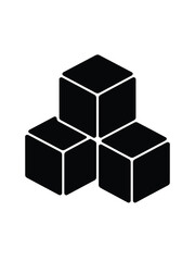 Three black cubes stacked in a pyramid formation isolated on white