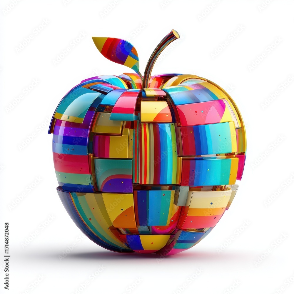 Poster abstract colorful apple shaped design element modern shiny multicolored fruit 3d render