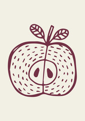 Illustration Hand Draw Doodle Apple Slice Fruit