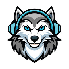 Obraz premium Cool Wolf Mascot Logo Wearing Headphones