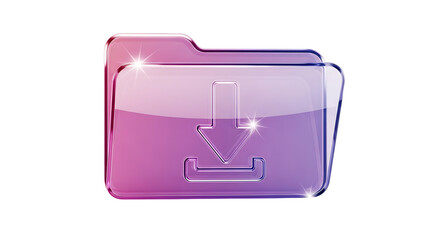 Purple folder icon with download symbol isolated on transparent background