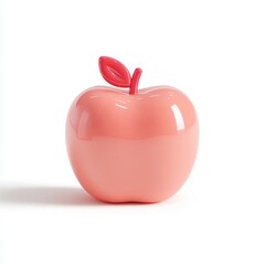 Obraz premium Shiny Coral Pink Apple Fruit 3D Render Isolated on White Background for Graphic Design Projects