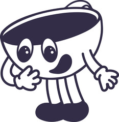 Happy cup of coffee. Comic character with emotional face, hand and legs.