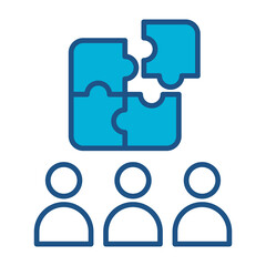 Team Building Icon In Blue Monochrome Flat Design, Vector Illustration