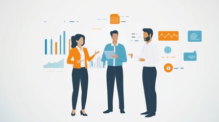 Fototapeta premium Business team analyzing data, office background, project planning, website illustration