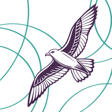 A simple vector illustration of a wild bird with wings spread, depicted in black silhouette