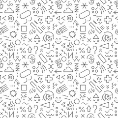 Faces of kids and teens creative school education seamless background ,  lines sign and symbol vector pattern