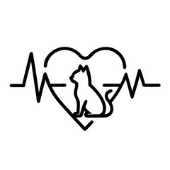 Cat silhouette inside heart with heartbeat line design  