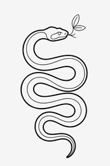 Fototapeta premium Snake illustrated with a leaf in minimalist line art style 