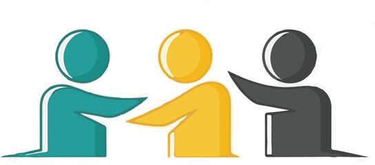 Three Abstract Figures Connecting and Collaborating in a Graphic Illustration