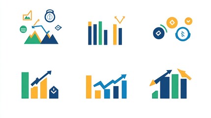 Obraz premium Business growth charts, financial success icons