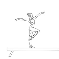 Gymnast performing a balance routine on a beam in outline style  
