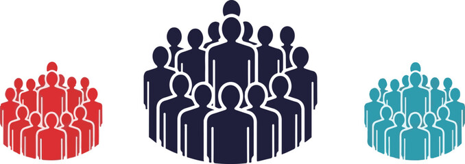 Three Separate Groups of Abstract People Icons Representing Community, Teamwork, and Social Connections