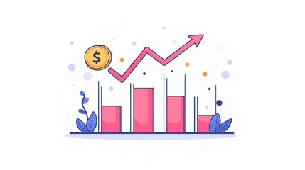 Growing profits graph, financial success, business growth, website illustration