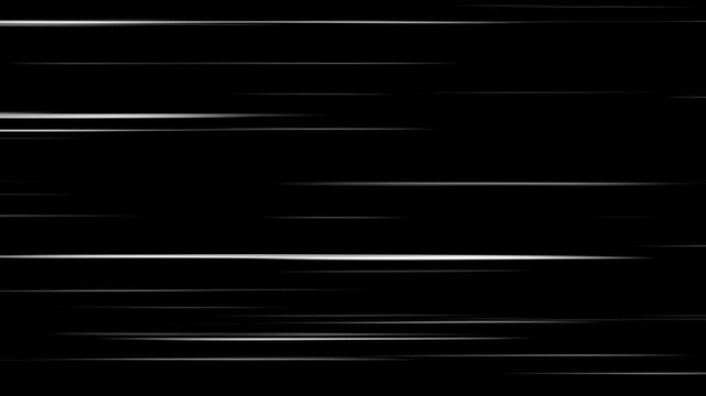 4K Animation of comic speed lines on black screen. manga style zoom lines in horizontal and diagonal directions. seamless looping speed FX background for anime and cartoon motion graphics. 4k