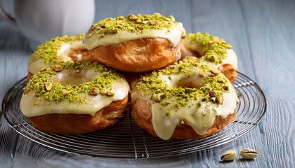 Pistachio Cream Glazed Brioche Donuts