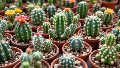 Colorful Cacti Terracotta Pots Arrangement