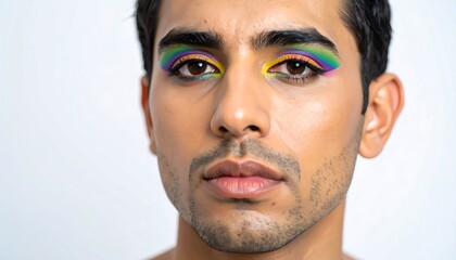 Obraz premium Close-up portrait of a man with vibrant eye makeup