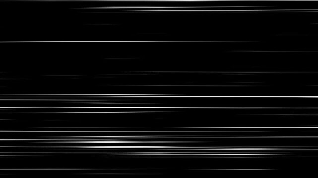 Cartoon animated 2D anime speed lines on black background with alpha channel, radial comic light speed lines, manga zoom effect, seamless, high-speed anime motion graphics and digital design. 4k
