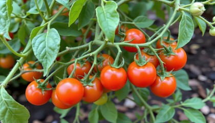 Bright Orange Tomatoes Vine Garden Setting