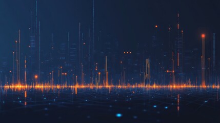 Futuristic city skyline, digital data flow, night, abstract background, tech concept
