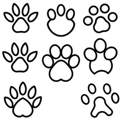 Fototapeta premium Collection of animal paw print icons representing diverse wildlife and pets