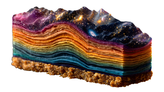 Vibrant cosmic layers stack beautifully, creating a stunning, otherworldly landscape dessert.