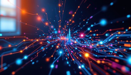 Futuristic Digital Network with Glowing Data Streams