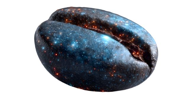 Cosmic coffee bean bursts with starlight, igniting the senses for extraordinary brews and captivating campaigns.